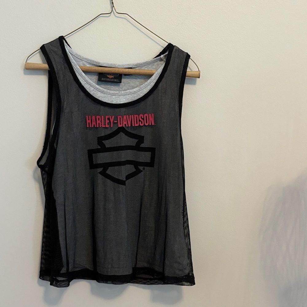 Harley-Davidson Black and Gray Mesh Tank Top